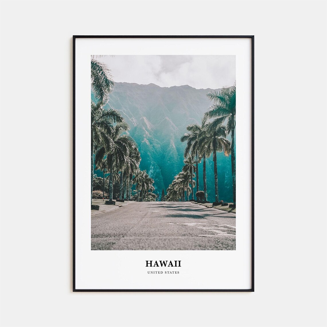 Hawaii Palm Lined Road Green Mountains Photography Travel Poster