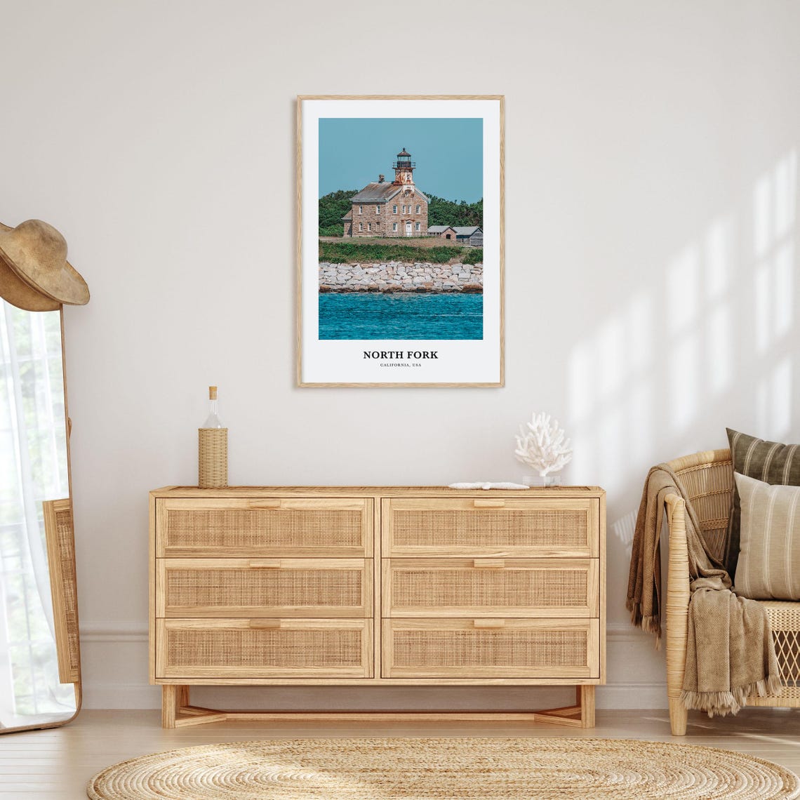 North Fork Historic Stone Lighthouse Rocky Shore Photo Travel Poster - Image 2
