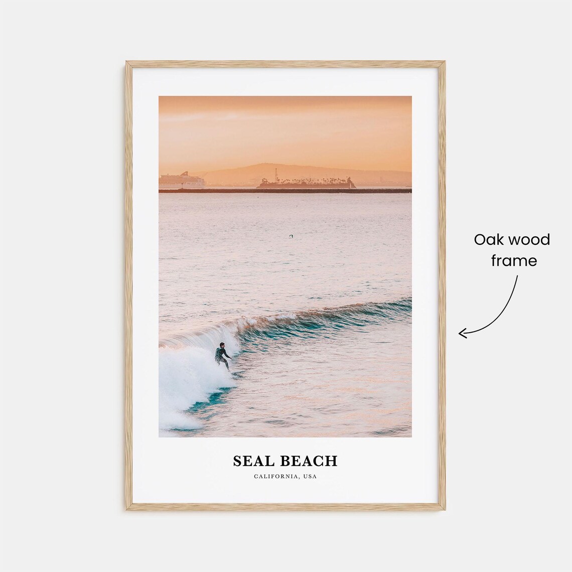 Seal Beach California Surfer Riding A Wave At Sunrise Poster - Image 3