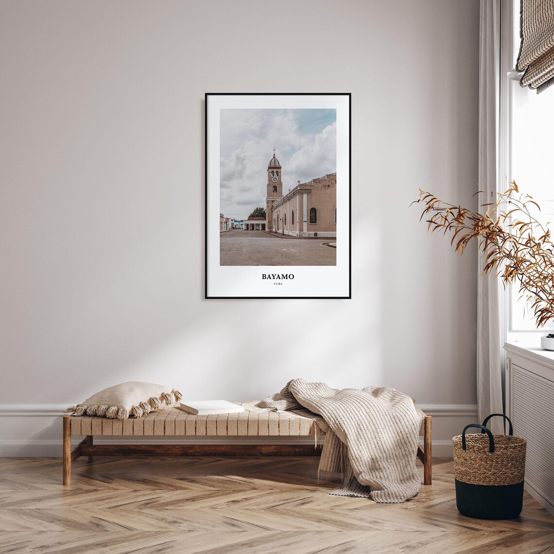 Bayamo Cuba Colonial Church Plaza Bell Tower Minimalist Travel Poster - Image 3