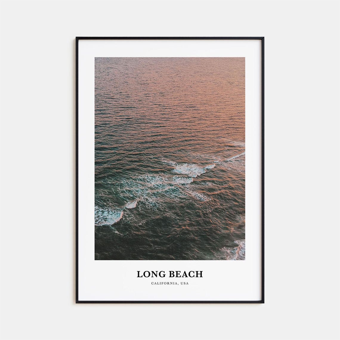 Long Beach California Ocean Waves Aerial Sunset Photo Poster