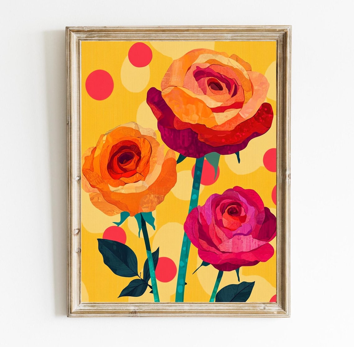 Vibrant Modern Rose Floral Abstract Art Poster with Yellow Background