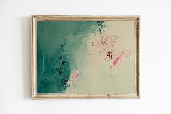 Abstract Soft Green Print Muted Neutral Painting Modern Art Wall E603