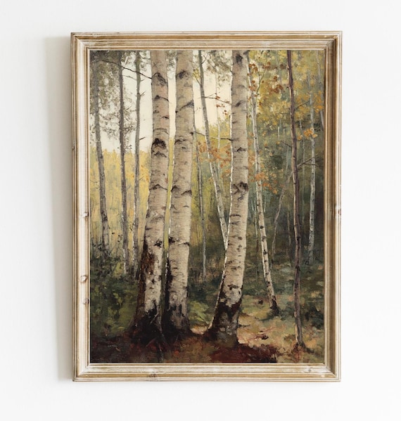 Autumn Birch Forest Sunlit Aspen Grove Vintage Landscape Painting Poster