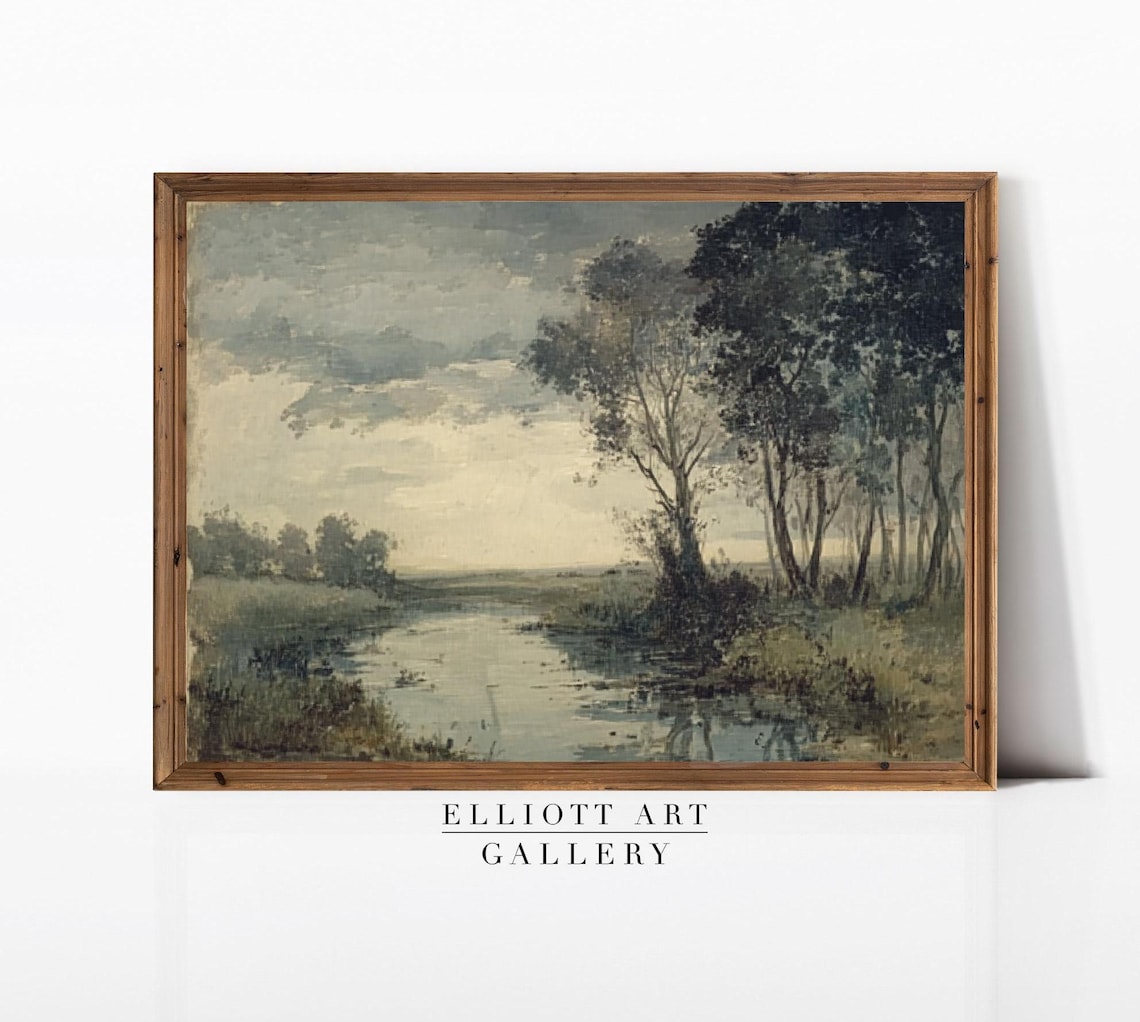 Moody European Countryside Landscape Vintage Green Painting Poster