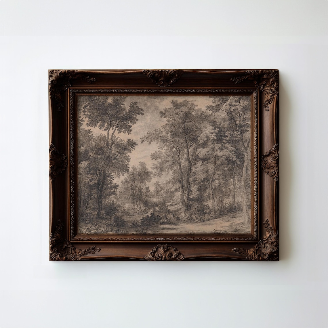 Moody Sepia Forest Landscape Vintage Style Brown Toned Art Poster