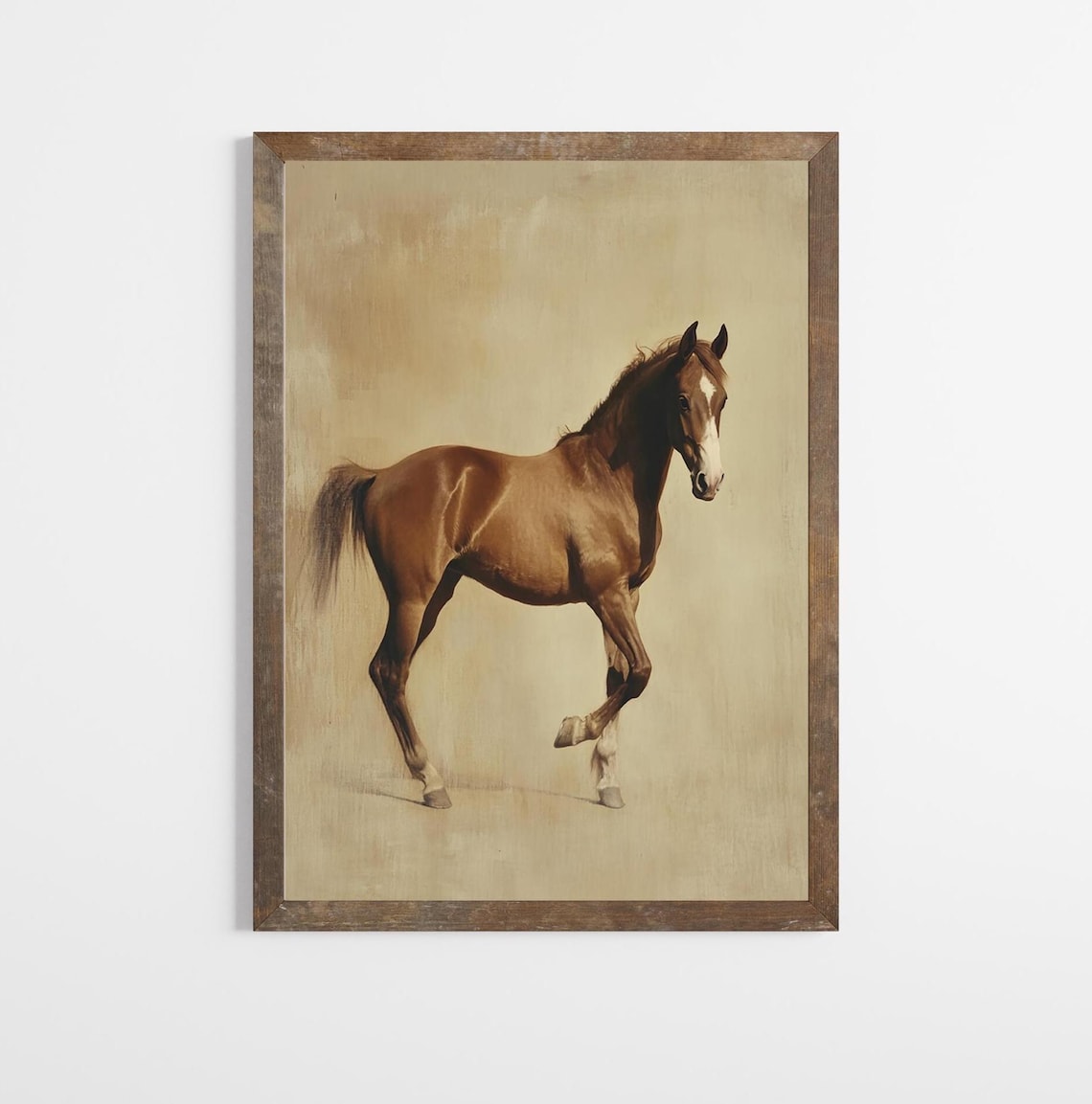 Vintage Trotting Chestnut Horse Equestrian Oil Painting Poster