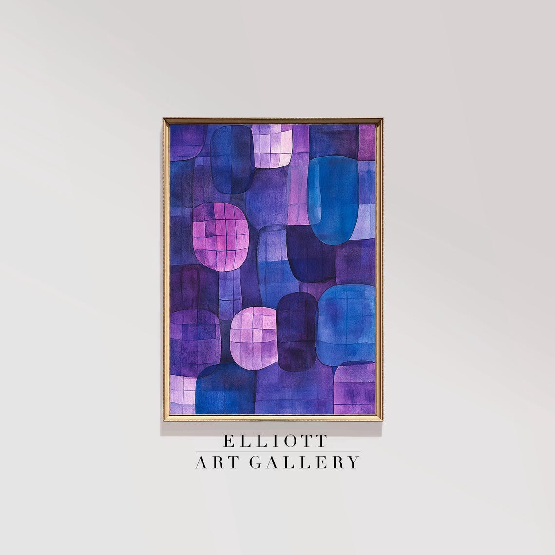 Violet Grid Blocks Abstract Textured Modern Gallery Wall Art