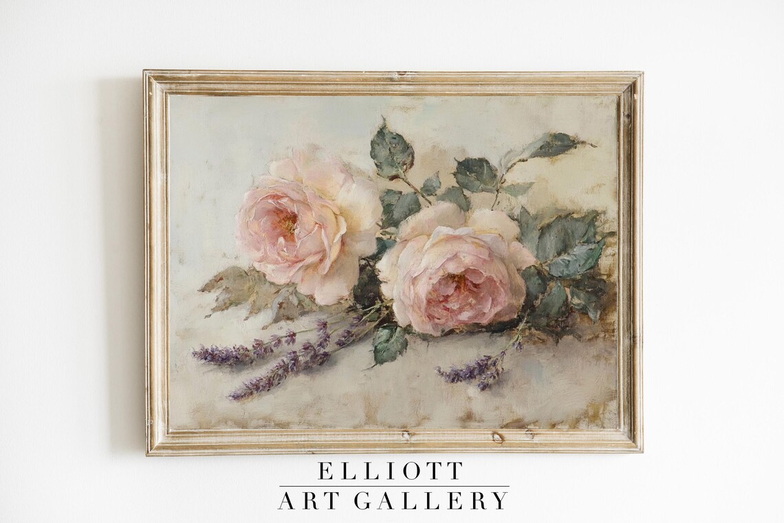 Pink Roses And Lavender Vintage Still Life Floral Poster Bloom