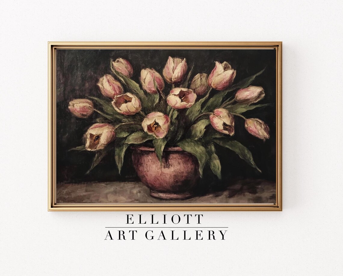 Rustic Tulip Still Life, Vintage Floral Art Print