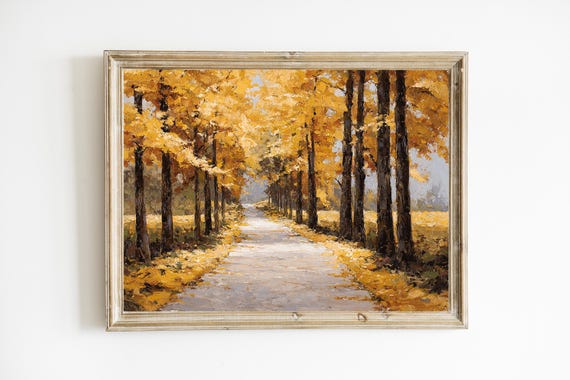 Autumn Path Print Moody Fall Dark Decor Landscape Rustic Wall Farmhouse Oil E1094