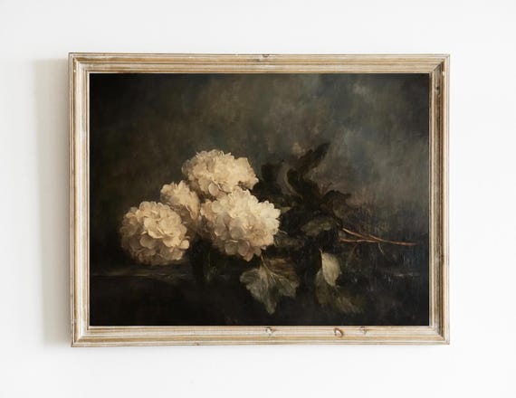Dark Floral Still Life Vintage Painting Moody Wall Print Decor Modern Farmhouse E208