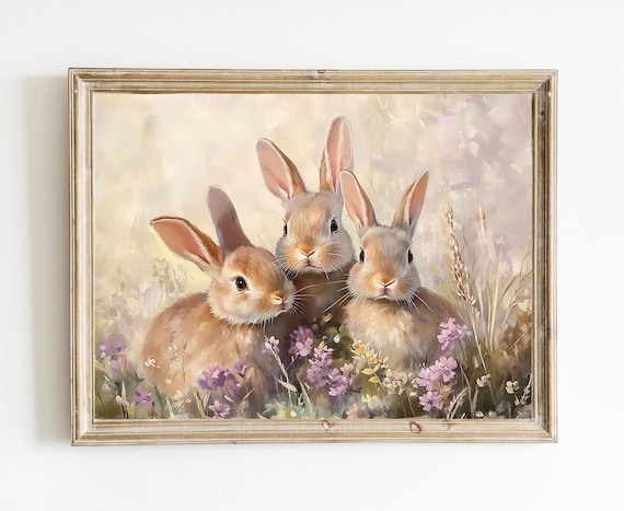 Three Little Bunnies Nursery Print Easter Bunny Vintage Spring Farmhouse Decor E281