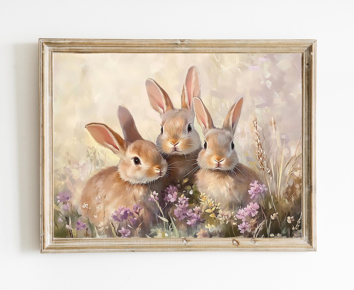 Three Little Bunnies Nursery Print Easter Bunny Vintage Spring Farmhouse Decor E281