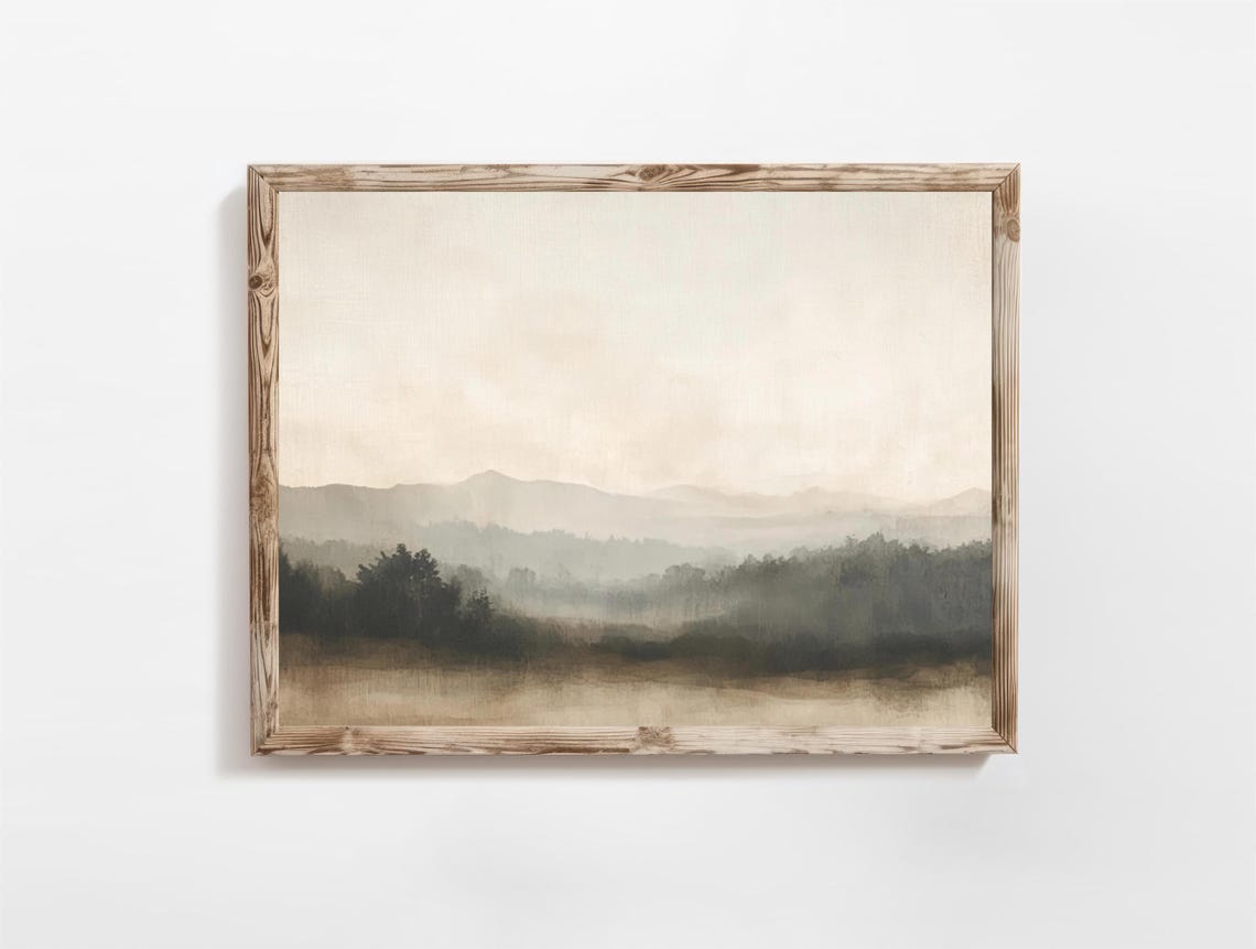 Abstract Moody Mountain Mist Gray Minimalist Landscape Painting Print