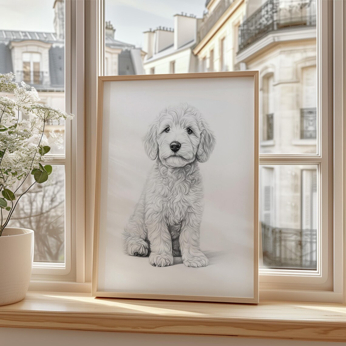 Goldendoodle Puppy Pencil Sketch Dog Portrait Pet Poster for Owners