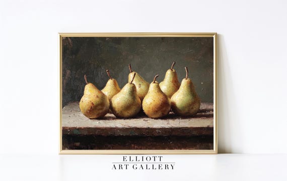Vintage Kitchen Still Life Pears Moody Wall Art Farmhouse E38