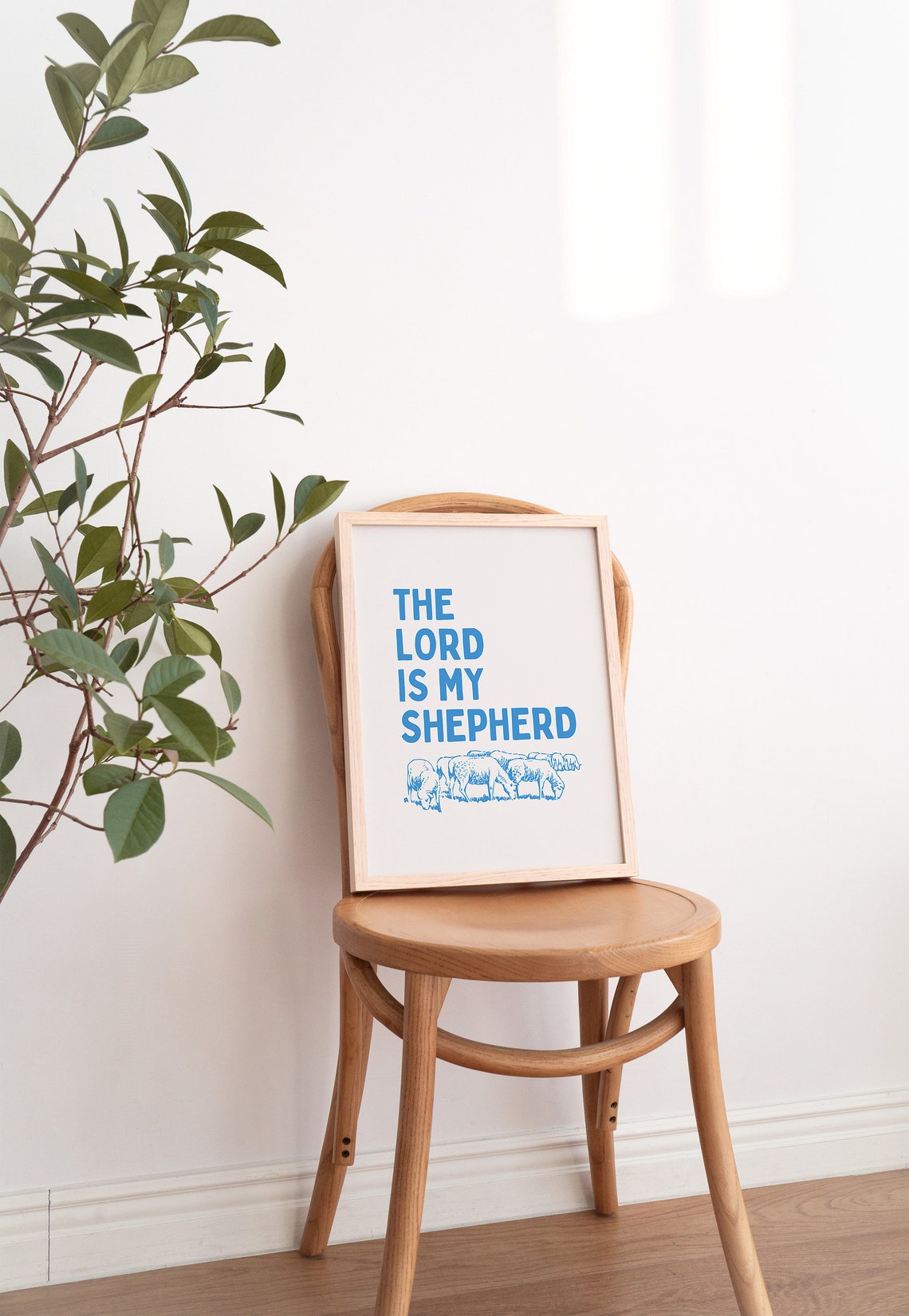 The Lord Is My Shepherd Blue Sheep Sketch Nursery Christian Wall Art - Image 2