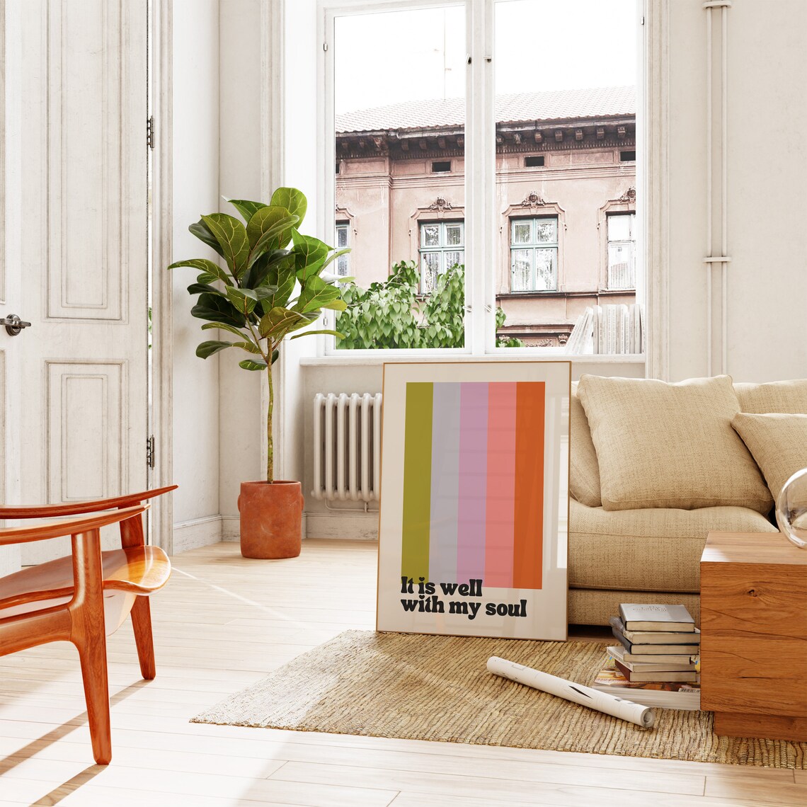 It Is Well With My Soul Retro Rainbow Stripe Groovy Boho Christian Wall Poster - Image 3