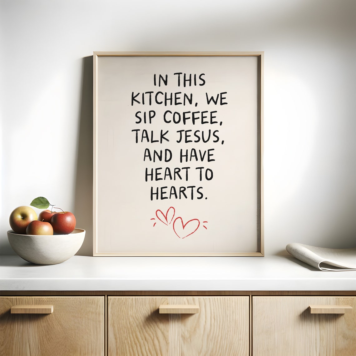 In This Kitchen We Sip Coffee Talk Jesus Hand Lettered Art Poster - Image 3