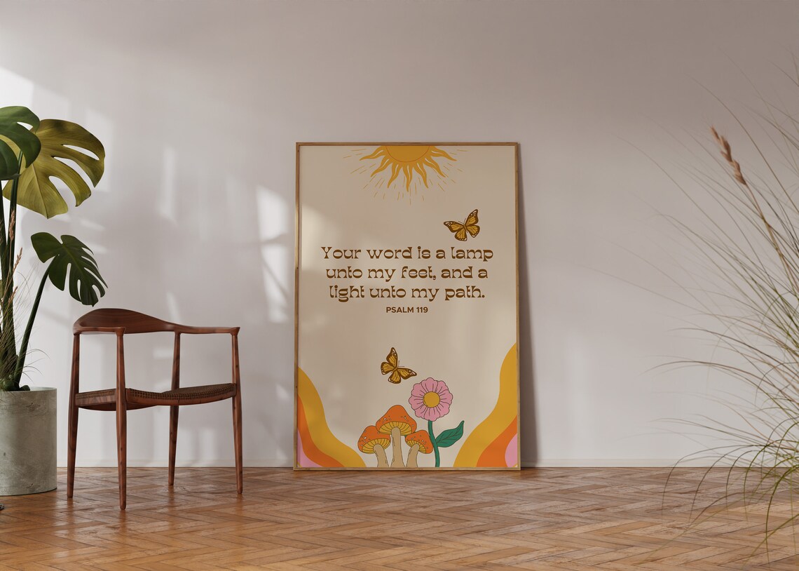Your Word Is A Lamp Unto My Feet Psalm 119 Retro Boho Sun Poster - Image 3
