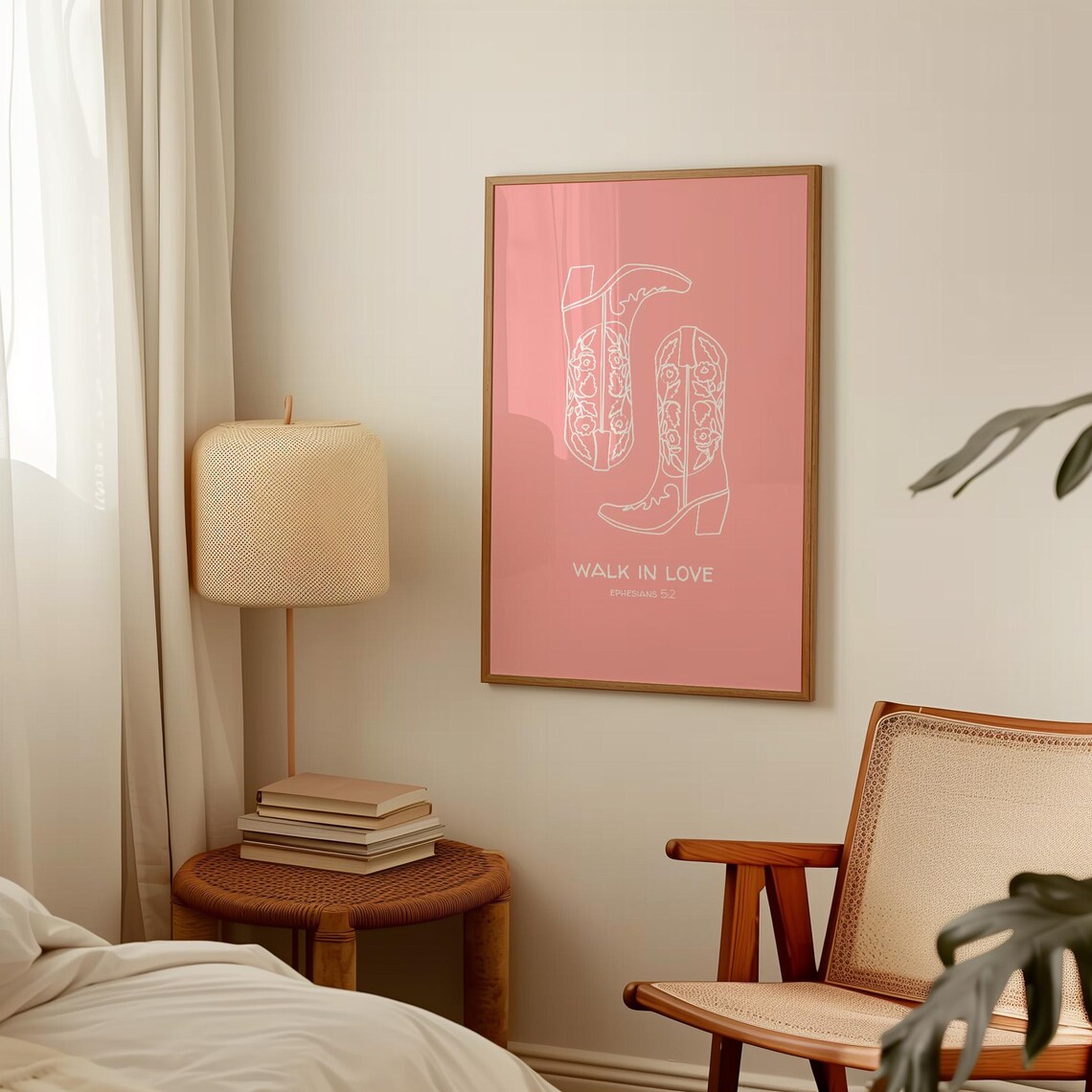 Walk In Love Ephesians 5 2 Pink Western Cowboy Boot Line Art Poster - Image 3