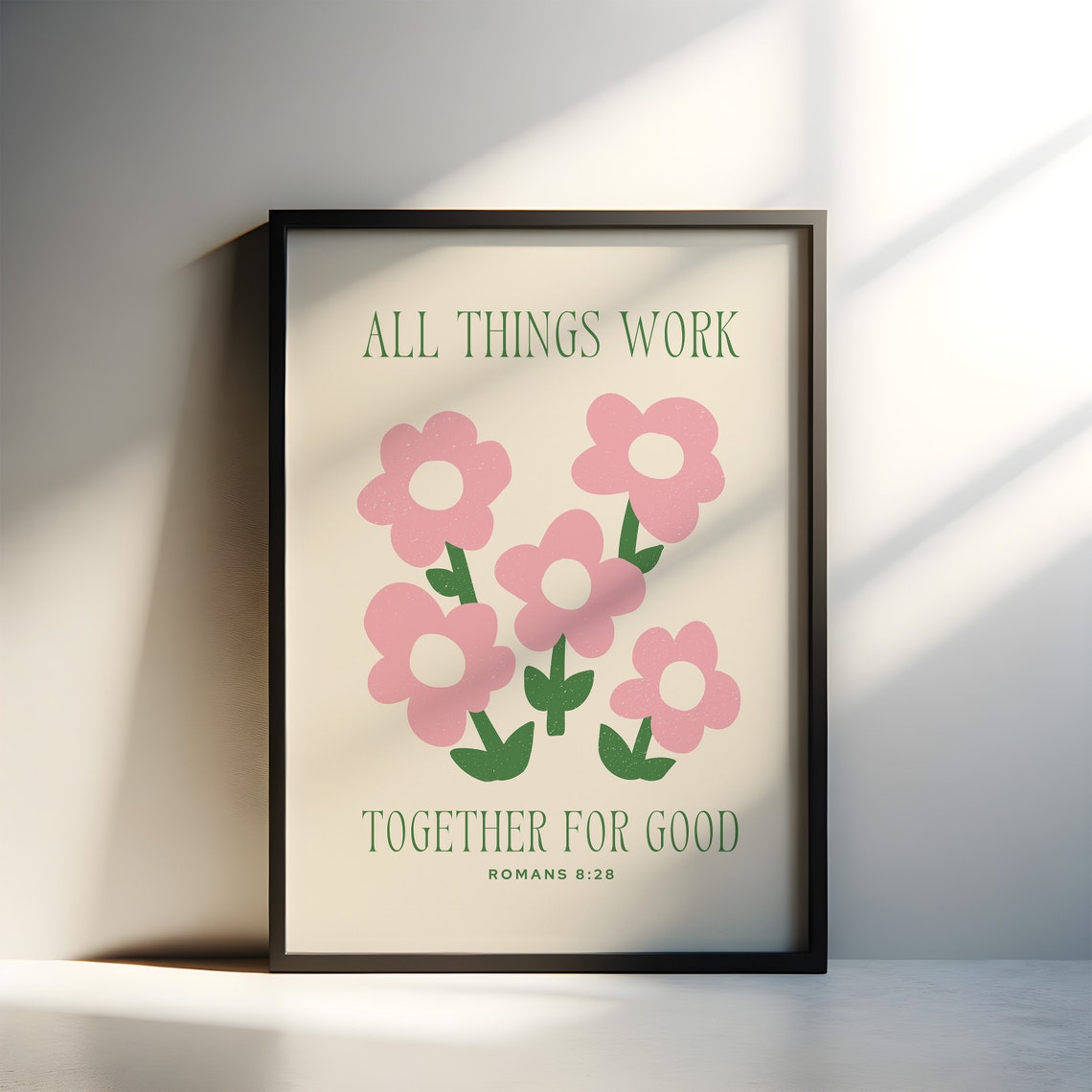 All Things Work Together for Good Romans 8 28 Pink Floral Poster - Image 3