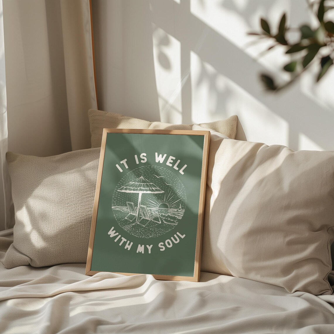 It Is Well With My Soul Beach Scene Retro Coastal Green Art Poster - Image 3