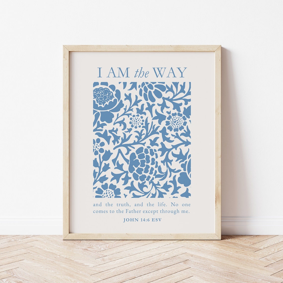 I Am the Way John 14:6 Blue Floral Block Vintage Botanical Art Poster - Image 4