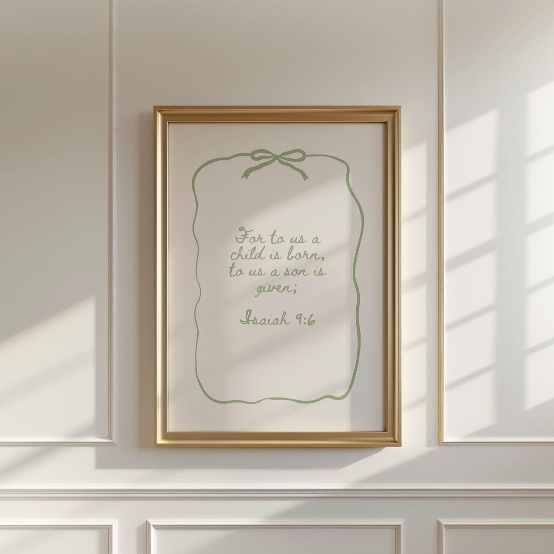 Isaiah 9:6 Green Script Bow Border Christmas Scripture Poster