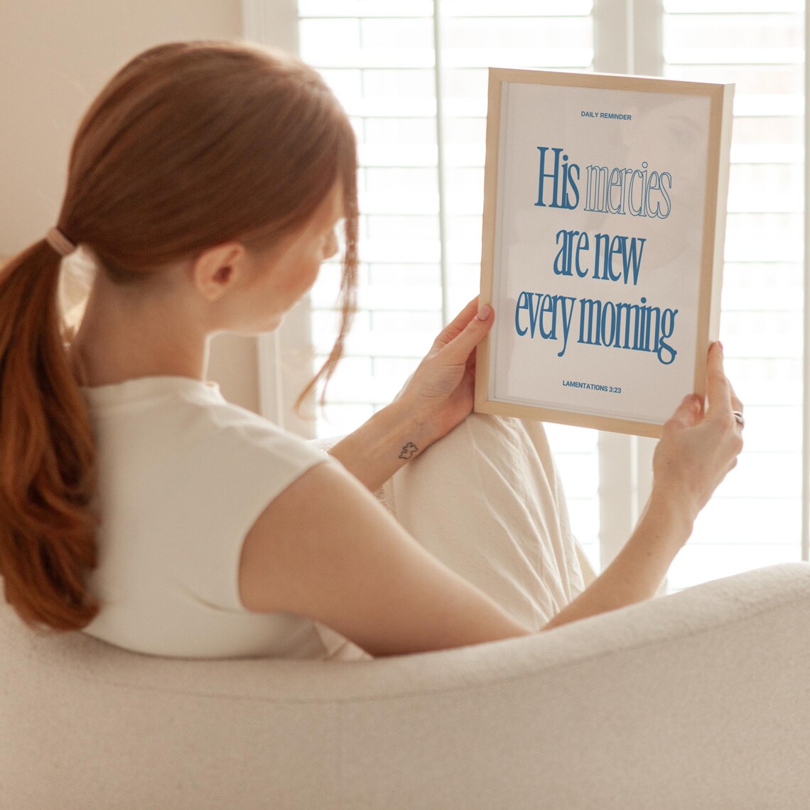 Daily Reminder His Mercies Are New Every Morning Blue Typography Poster - Image 3