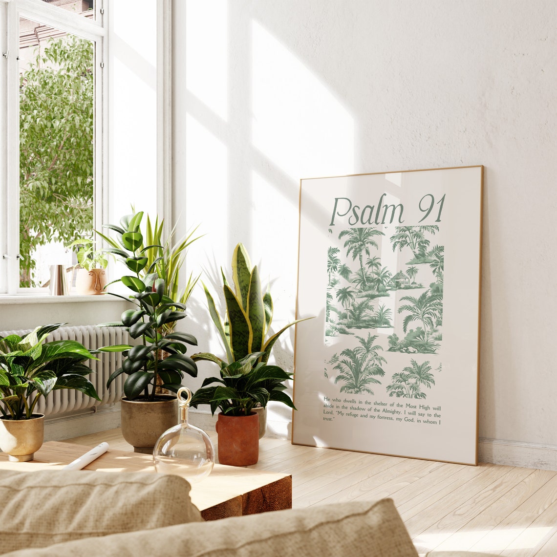 Psalm 91 Sage Green Tropical Toile Refuge Scripture Verse Poster - Image 4