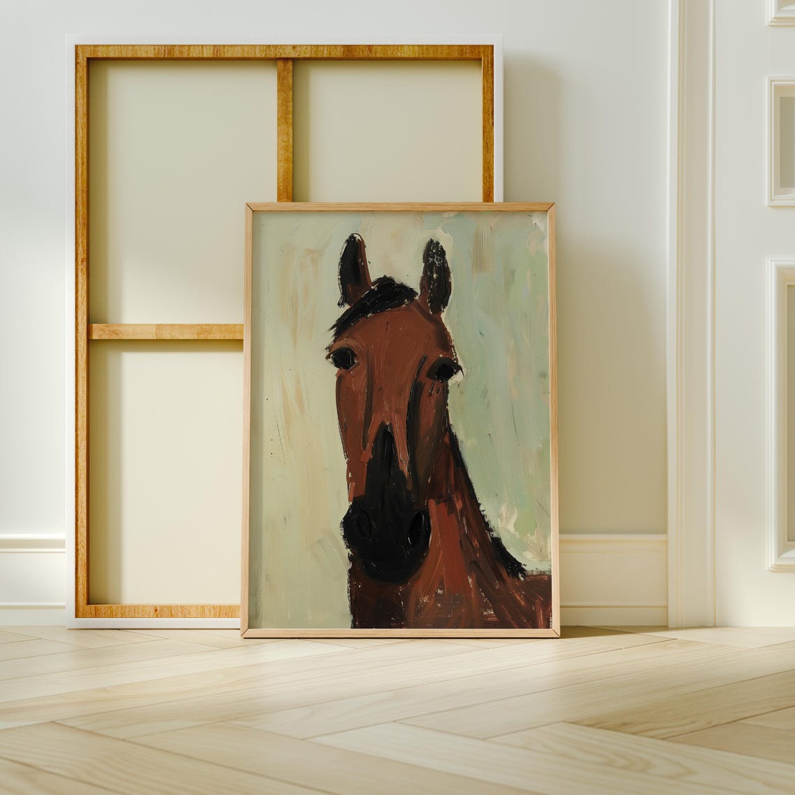 Brown Horse Head Folk Art Painting Rustic Western Equestrian Poster - Image 3