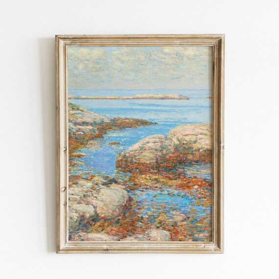 Impressionist Rocky Coast Tide Pool Seascape Vintage Coastal Art Poster