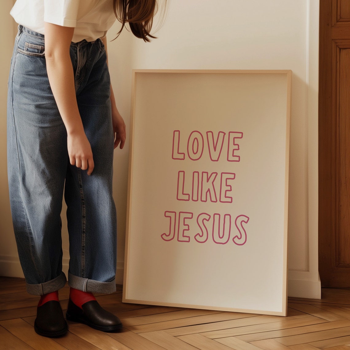 Love Like Jesus Pink Outline Hand Lettered Typography Poster - Image 4
