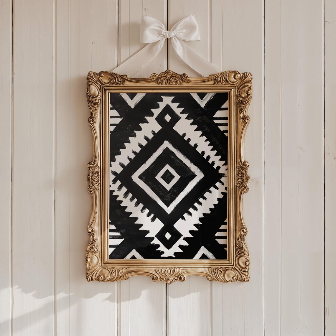 Western Black White Aztec Diamond Geometric Tribal Pattern Poster - Image 2