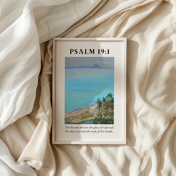 Psalm 19:1 Coastal Seascape Bible Verse Christian Art Poster