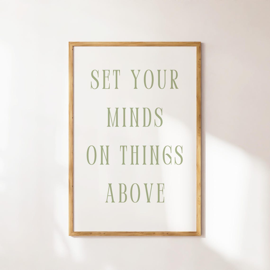 Set Your Minds On Things Above Cream Sage Minimalist Verse Poster