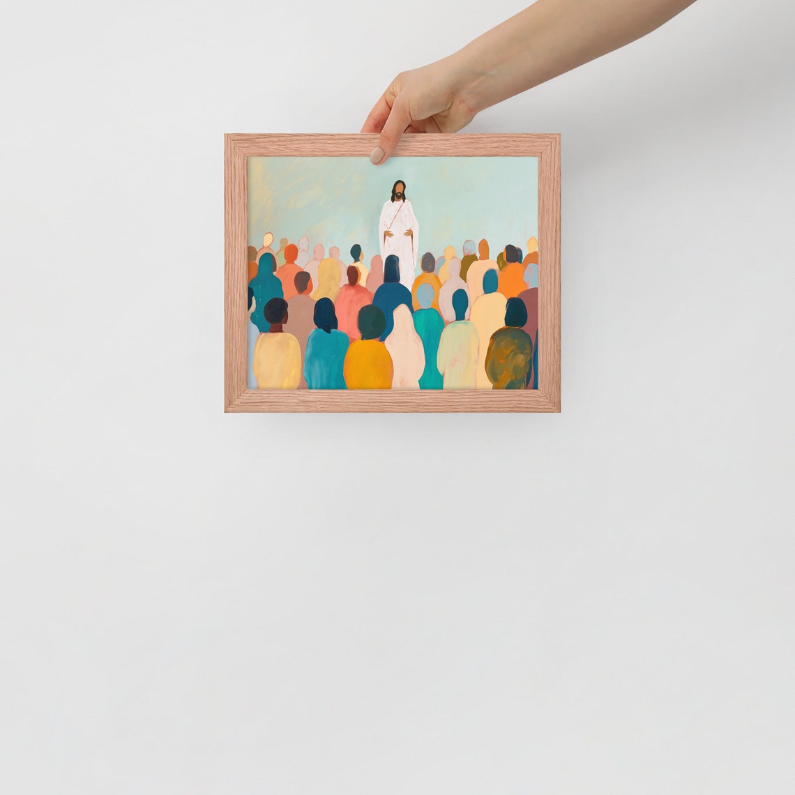 Jesus Preaching To Crowd Colorful Modern Faceless Figure Bible Poster - Image 4