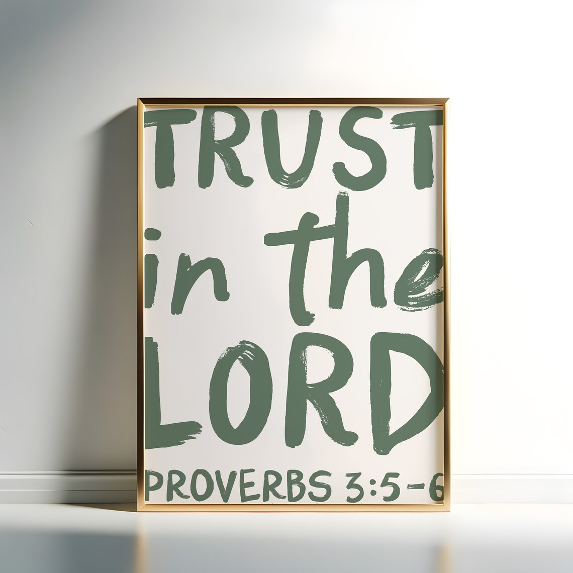 Trust in the Lord Proverbs 3 5 6 Green Brush Lettering Christian Wall Poster - Image 3