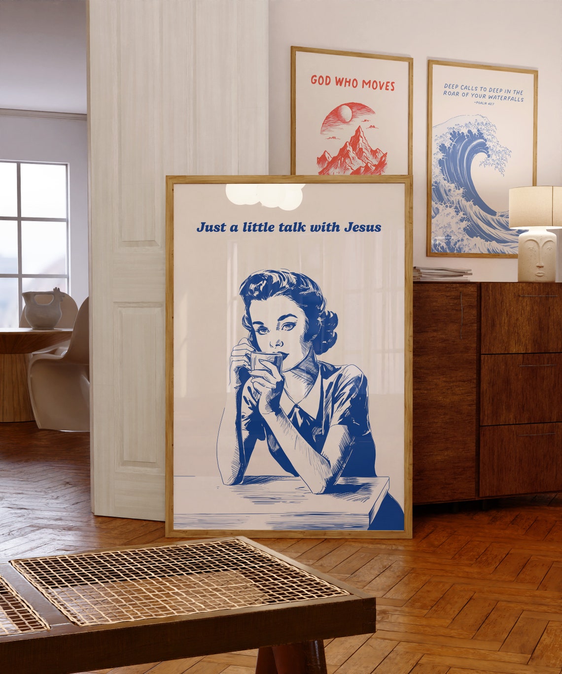 Just a Little Talk With Jesus Retro Blue Humor Scripture Poster - Image 4