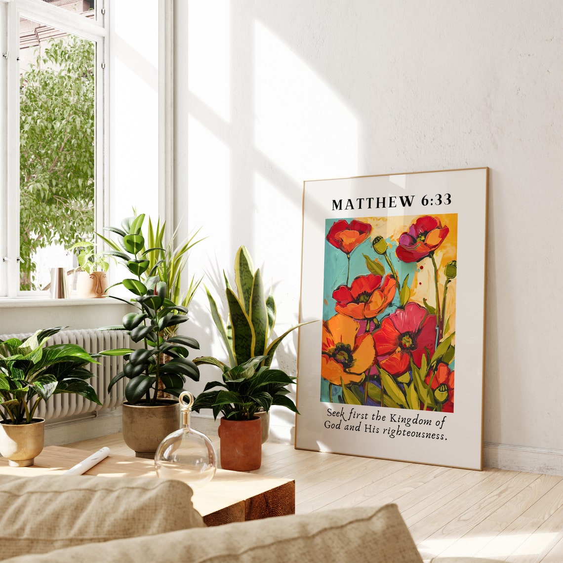 Matthew 6 33 Seek First The Kingdom Red Poppy Floral Bible Poster - Image 3