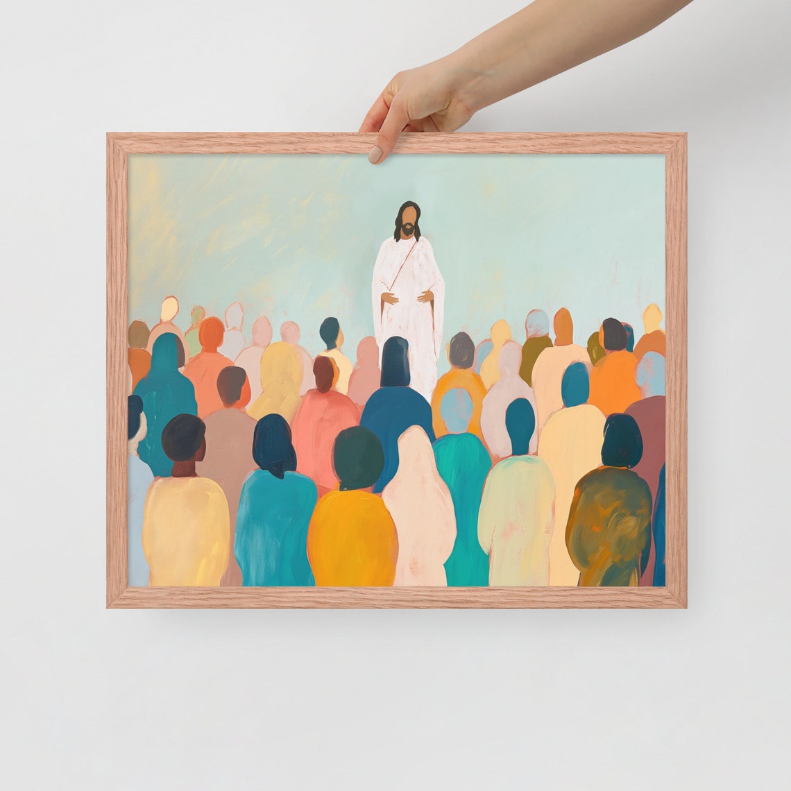 Jesus Preaching To Crowd Colorful Modern Faceless Figure Bible Poster - Image 3