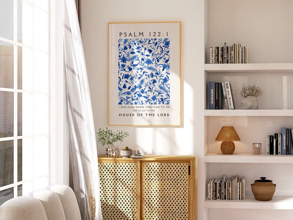 Psalm 122 House of the Lord Blue Floral Watercolor Verse Poster - Image 4