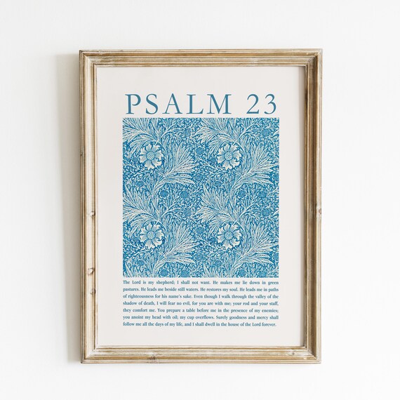 Psalm 23 The Lord Is My Shepherd Blue Floral Pattern Art Poster