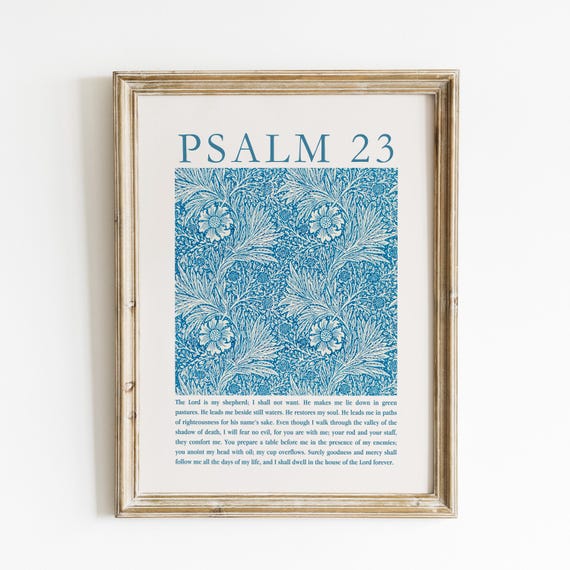Psalm 23 William Morris Print Christian Wall Art Bible Verse Trendy Apartment Decor Blue Wall Art Church Office Print For Nursery Wall Art