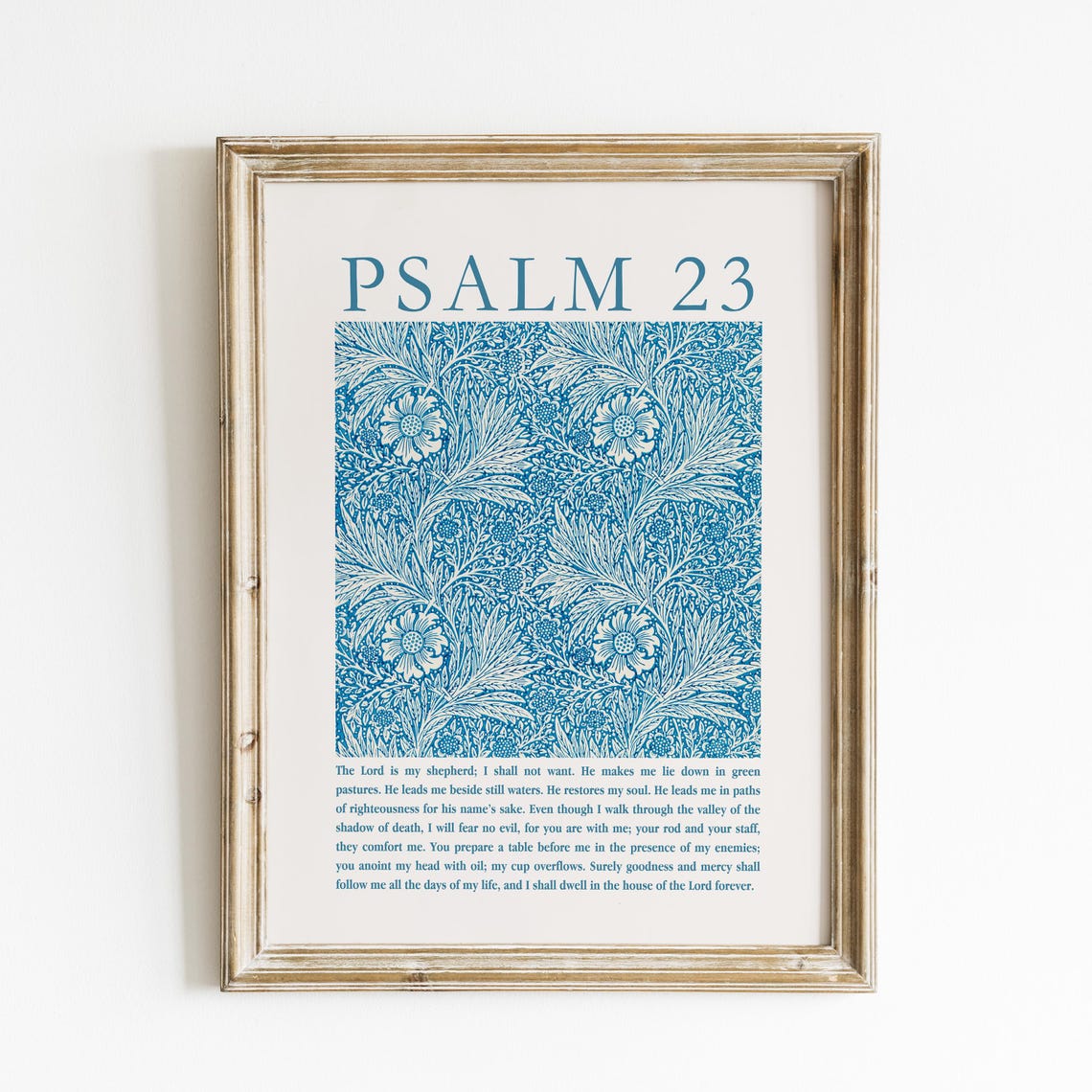 Psalm 23 The Lord Is My Shepherd Blue Floral Pattern Art Poster