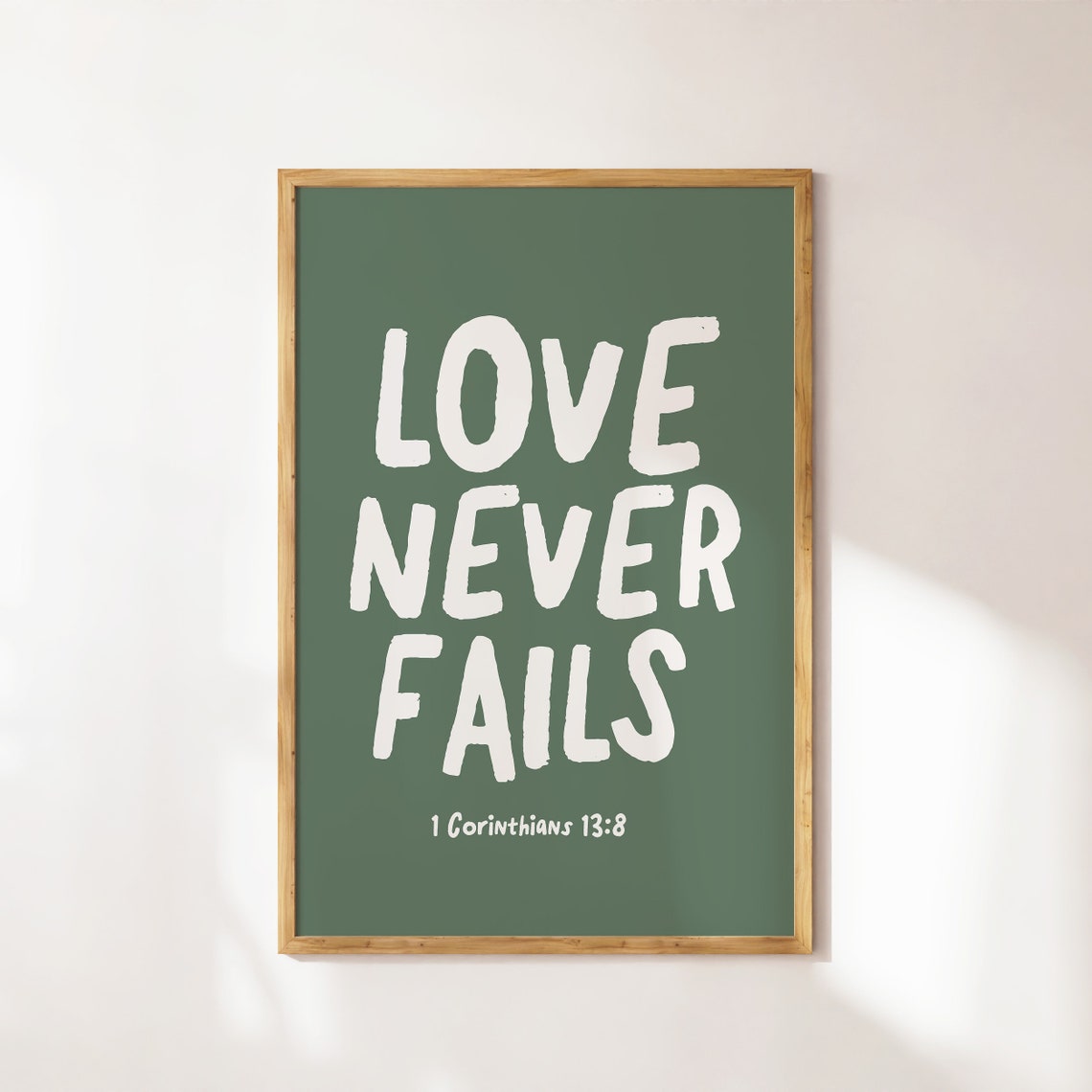 Love Never Fails 1 Corinthians 13:8 Olive Green Bold Quote Wall Art - Image 4