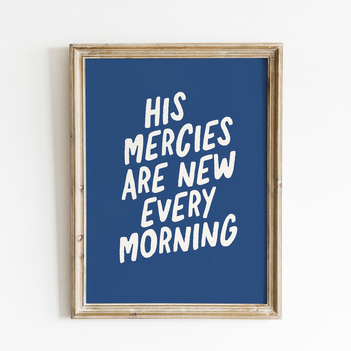 His Mercies Are New Minimalist Blue Christian Typography Trendy Art Print Bible Verse Wall Art Baptism Gift