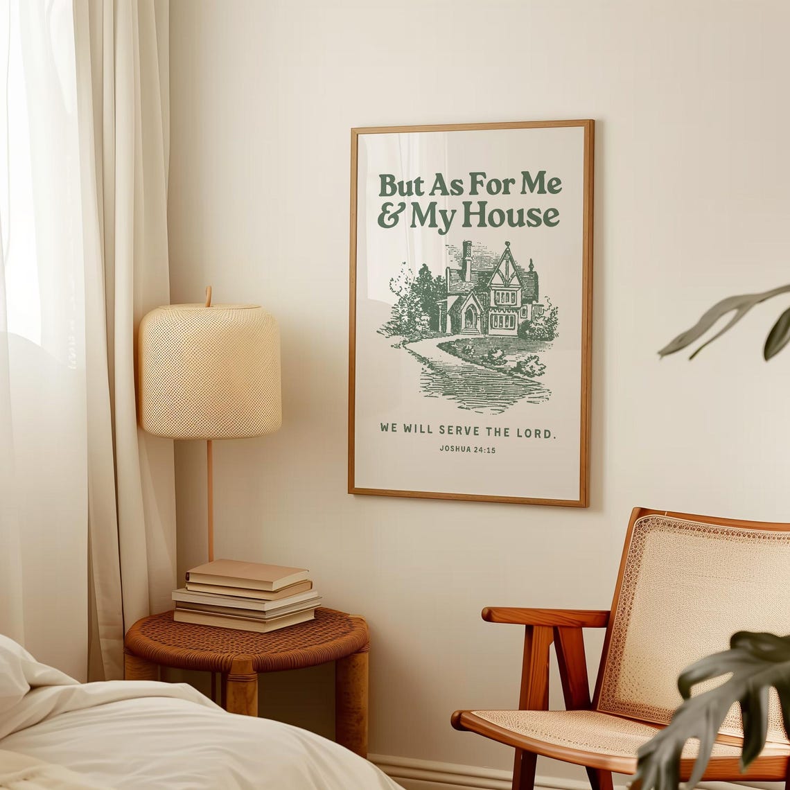 Joshua 2415 Retro Vintage Print Christian Wall Art Scripture Wall Art Gift Dorm Room Essentials Vintage Sage Green Wall Art - Image 4